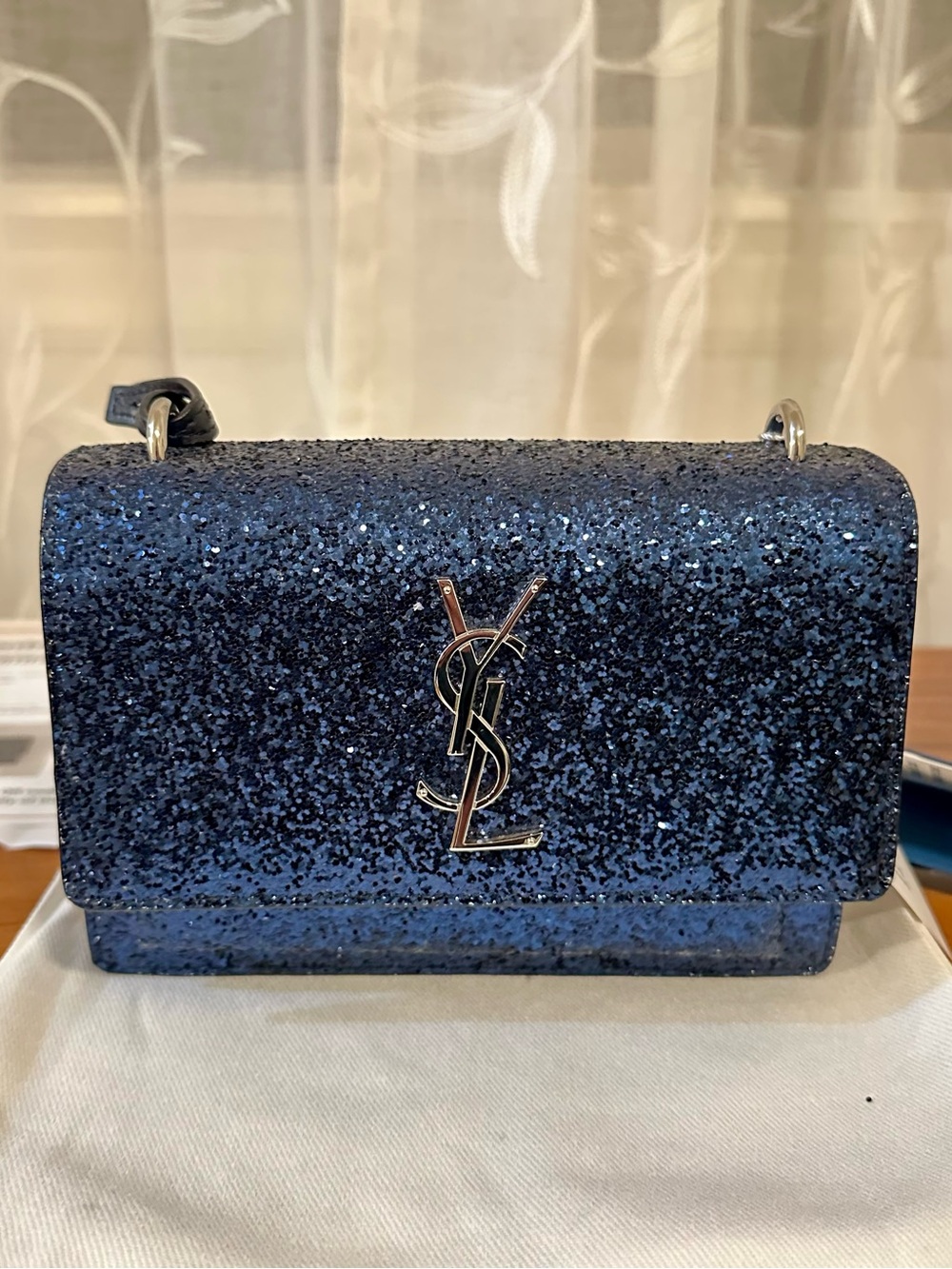 Saint Laurent 2016 Small Glittered Leather Monogram Sunset crossbody bag